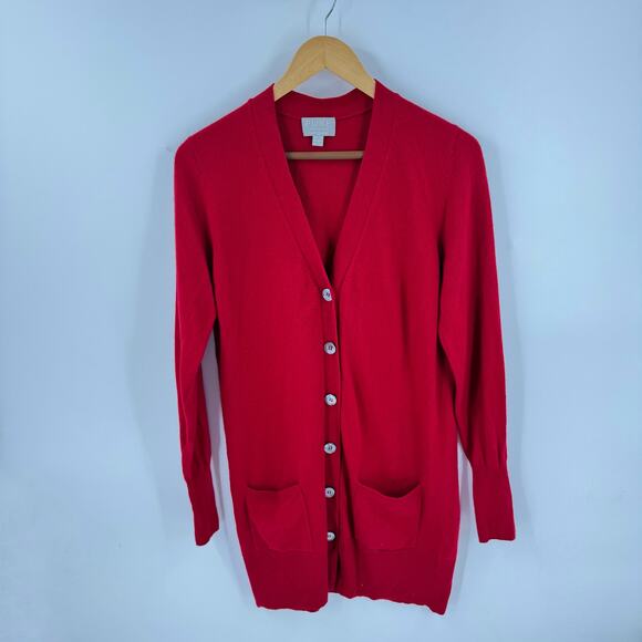 Pure Collection Red 100% Cashmere Long Cardigan Pockets Button Front US 8-10 - Picture 6 of 6